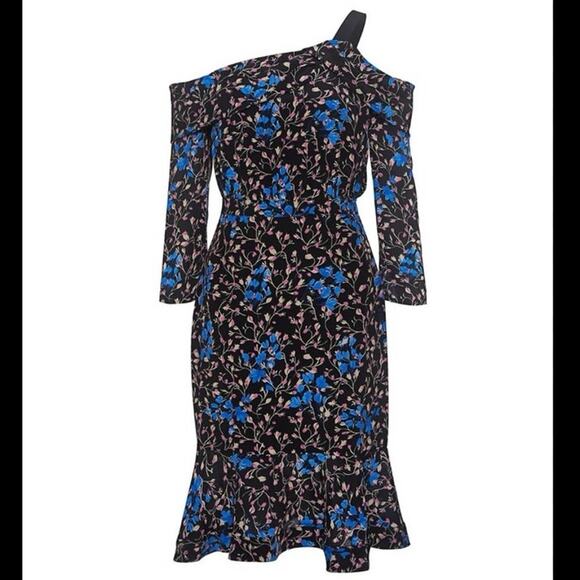 SALONI Tricia Off-the-Shoulder Silk Floral Ruffled Dress Sz 10 - Picture 1 of 9